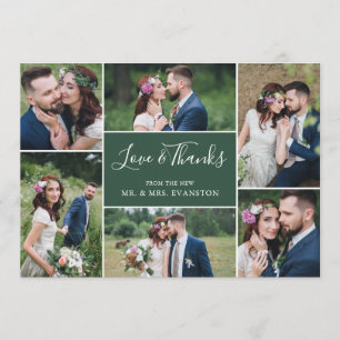 Carte Mariage photo Collage Merci plat Vert