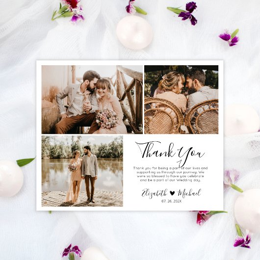 Carte Mariage  photo Collage Merci Script