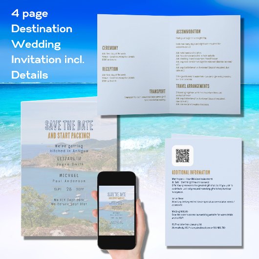 Carte mariage PHOTO de destination 4pg avec ALL Details