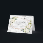 Carte Mariage photo en cuivre marbre géométrique blanc<br><div class="desc">Moderne, élégant et tendance, ce design carte de remerciements photo mariage présente un faux cuivre géométrique orné d'aquarelle blanc floral et d'arrangements floraux eucalyptus, sur une texture de marbre blanc imitation. Votre message de remerciement est personnalisé à l'intérieur, et le haut du rabat intérieur vous permet d'ajouter votre photo mariage...</div>