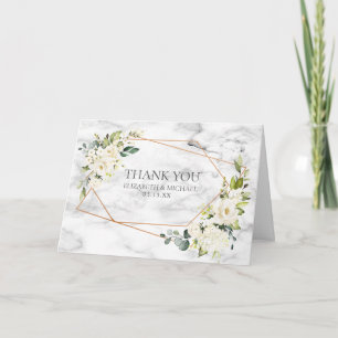 Carte Mariage photo en cuivre marbre géométrique blanc