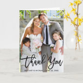 Carte Mariage Photo Moderne Brosse Script Plier Merci (Fleur jaune)