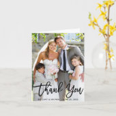 Carte Mariage Photo Moderne Brush Script Merci Note (Fleur jaune)