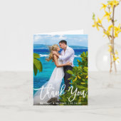 Carte Mariage Photo Moderne Brush Script Note Merci (Fleur jaune)