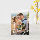 Carte Mariage Photo Moderne Brush Script Note Merci W (Fleur jaune)