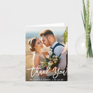 Carte Mariage Photo Moderne Brush Script Note Merci W