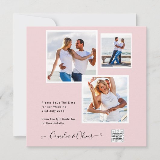 Carte Mariage PHOTO moderne Inviter QR CODE RSVP BlushPI (Devant)