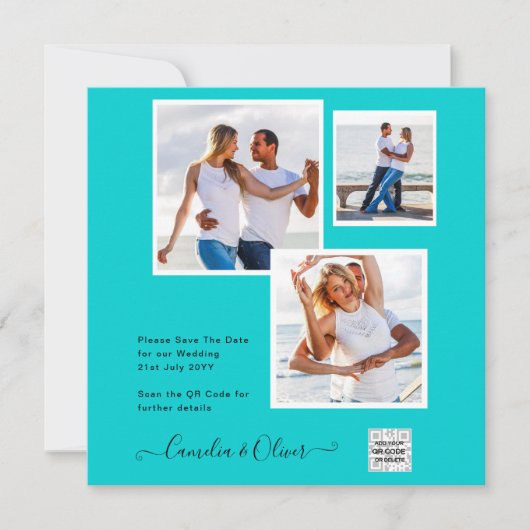 Carte Mariage PHOTO moderne Inviter QR CODE RSVP TURQUOI (Devant)