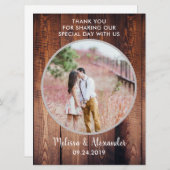 Carte Mariage photo rustique de Merci en bois de grange (Devant / Derrière)