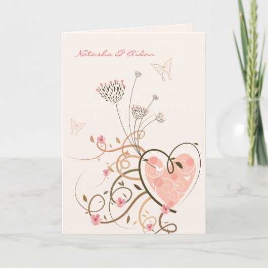 Carte Mariage Pink Sweet Heart & Butterfly Swirls (Devant)