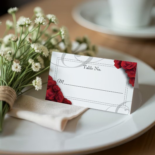 Carte Mariage plat avec Roses rouges