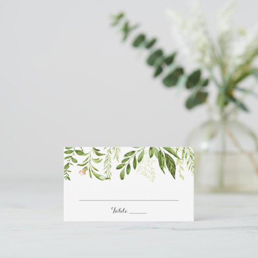 Carte Mariage Plat Place Feuille Verdure rustique (Debout devant)