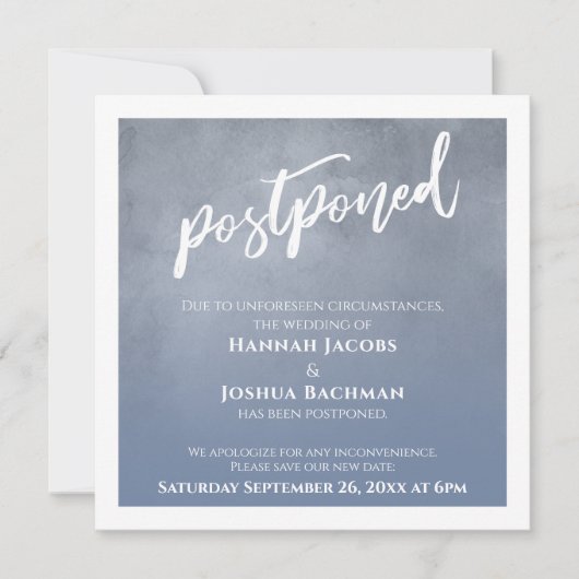 Carte Mariage Postponte Dusty Blue Ombre texturée (Devant)
