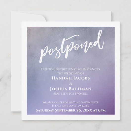 Carte Mariage Postponte Violet Texturée Ombre (Devant)