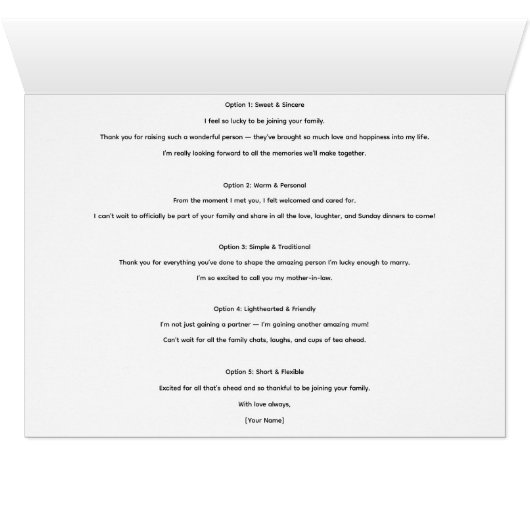 Carte mariage pour la future belle-mère (Intérieur Horizontal (Bas))