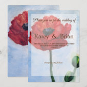 Carte Mariage Red Poppy Watercolor (Devant / Derrière)