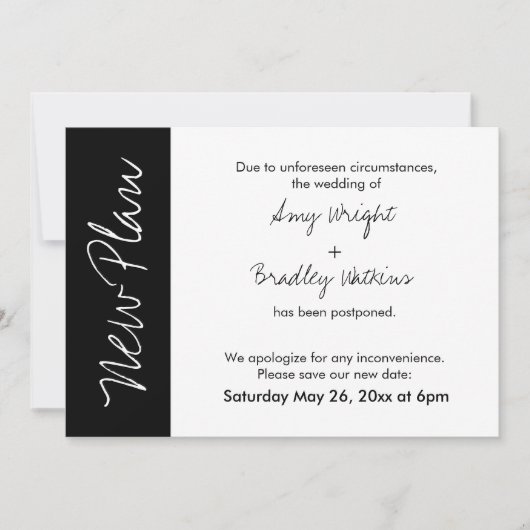 Carte Mariage reportée Black White Block Nouveau p (Devant)