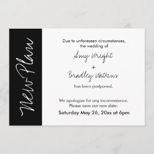 Carte Mariage reportée Black White Block Nouveau p