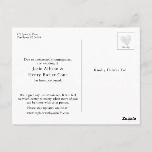 Carte Mariage reportée Chalkboard & Typography (Dos)