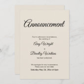 Carte Mariage reportée Faire-part crème (Devant / Derrière)