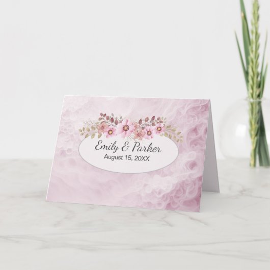 Carte Mariage rose Abstrait avec les nouveaux noms (Devant)