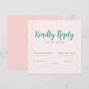 Carte Mariage rose et vert ondulé