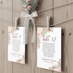 Carte Mariage rose mauve Floral Nombre de tables grands