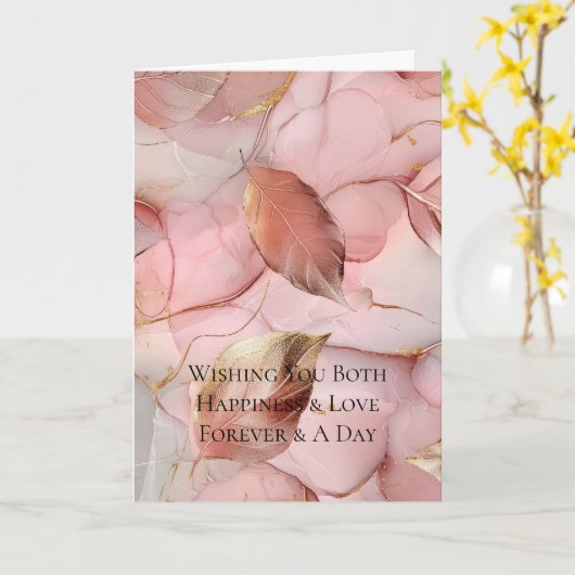 Carte Mariage rose pâle Feuille or (Fleur jaune)