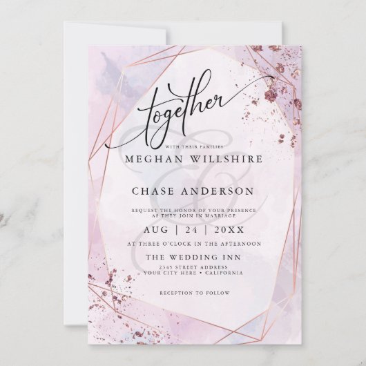 Carte MARIAGE | Rose Pink et Lilac Jaspé (Devant)