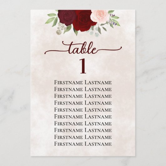Carte Mariage rose rouge et rose, tableau de sièges Numé (Devant)