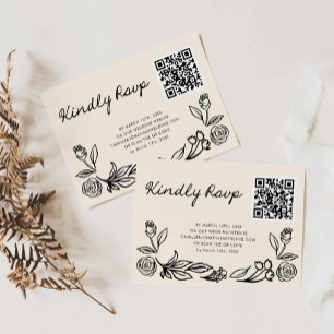 Carte Mariage RSVP à code QR floral tiré à la main