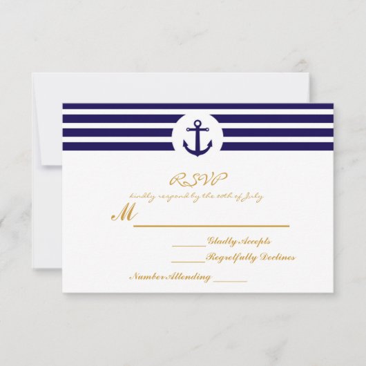 Carte Mariage RSVP Ancre triée marine (Devant)