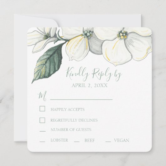 Carte Mariage RSVP Aquarelle Dogwood Blooms (Devant)