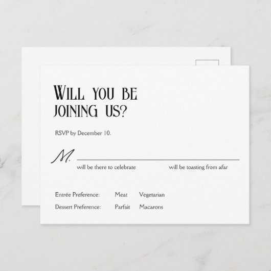 Carte Mariage RSVP Art Nouveau Snowdrops (Devant / Derrière)