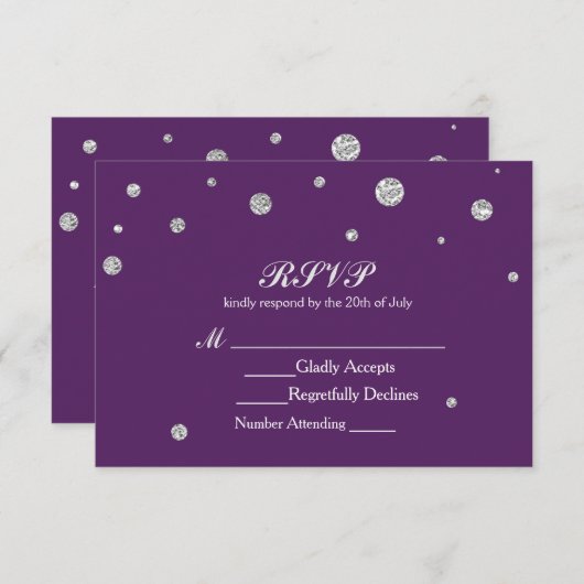Carte Mariage RSVP avec points de Parties scintill (Devant / Derrière)