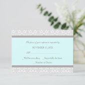 Carte Mariage RSVP Blue Grey Damask (Debout devant)