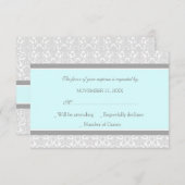 Carte Mariage RSVP Blue Grey Damask (Devant / Derrière)