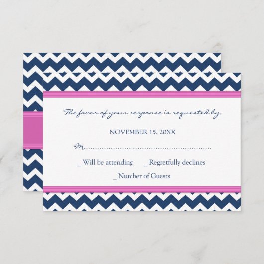 Carte Mariage RSVP Blue Hot Pink (Devant / Derrière)