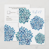 Carte Mariage RSVP Blue Watercolor Dahlias (Devant / Derrière)