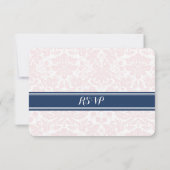 Carte Mariage RSVP Blush Pink Blue Damask (Dos)