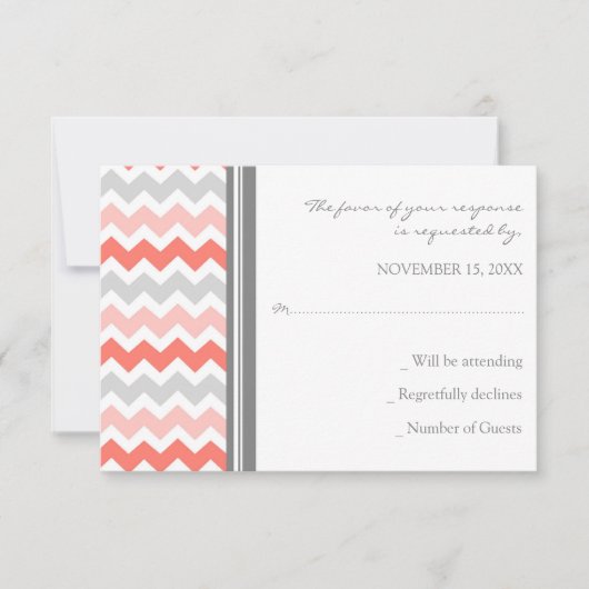 Carte Mariage RSVP Chevron Coral gris (Devant)