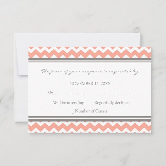 Carte Mariage RSVP Chevron Coral gris (Devant)