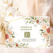 Carte Mariage RSVP Code QR - Foliage Gold Géométri