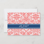 Carte Mariage RSVP Coral Blue Damask (Dos)