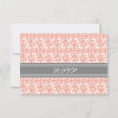 Carte Mariage RSVP Coral Grey Damask (Dos)