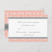 Carte Mariage RSVP Coral Grey Damask (Devant / Derrière)
