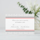 Carte Mariage RSVP Coral Grey Damask (Debout devant)