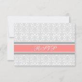 Carte Mariage RSVP Coral Grey Damask (Dos)