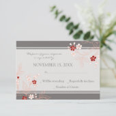 Carte Mariage RSVP Coral Red Grey Floral (Debout devant)