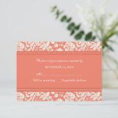 Carte Mariage RSVP Crème et Coral Damask (Debout devant)